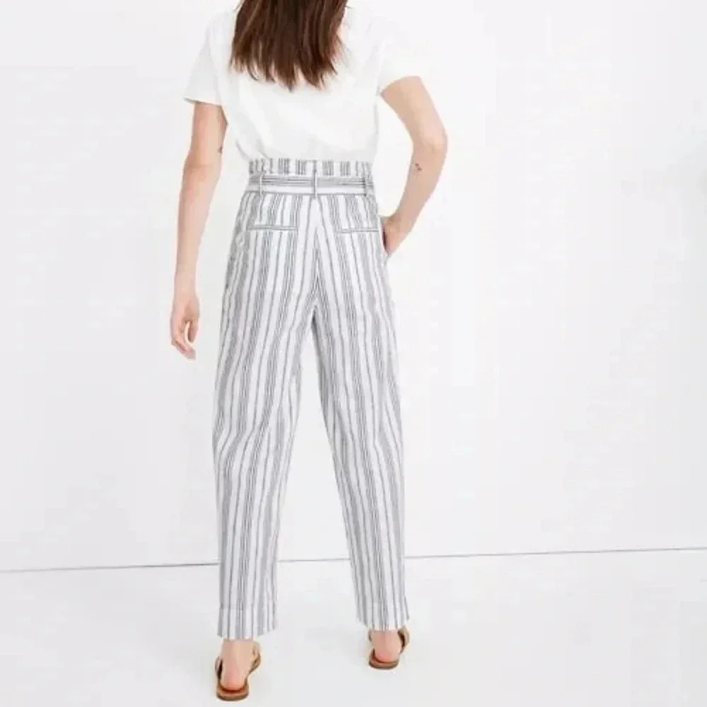 Madewell Baltic Stripe  Linen Cotton Blend Paperbag Pants - Picture 10 of 13